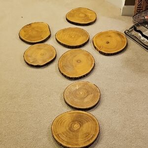 Brand New Set Of 8 Rustic Wood Slice Charger Plates